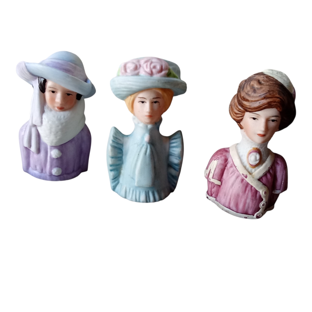 Avon porcelain  Lady Head thimbles figurines Set of 3, 1982/1984